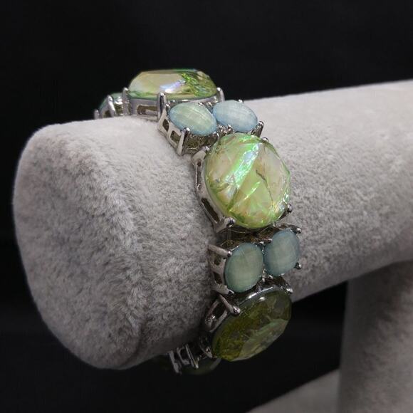 Light Green Iridescent Faceted Stretch Bracelet, 6 1/2 Inches - Picture 4 of 8